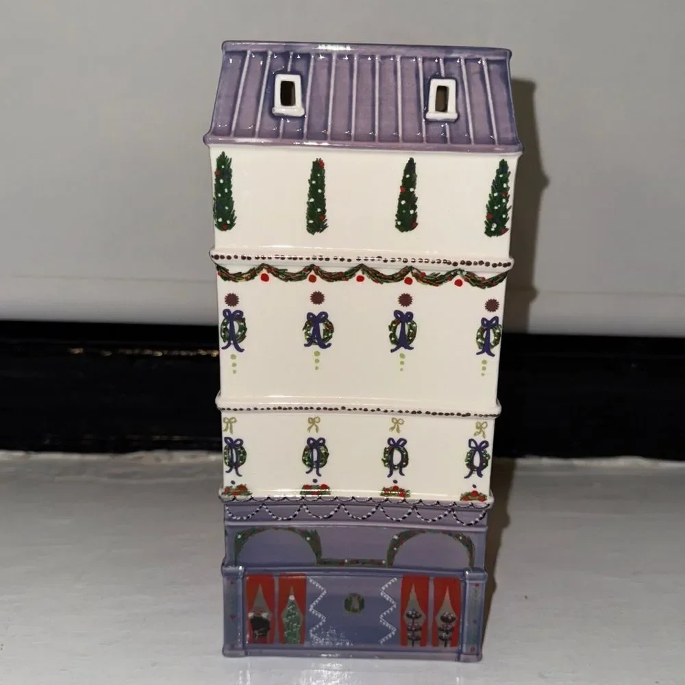 NWT ANTHROPOLOGIE Ceramic Holiday House Department Store Purple White